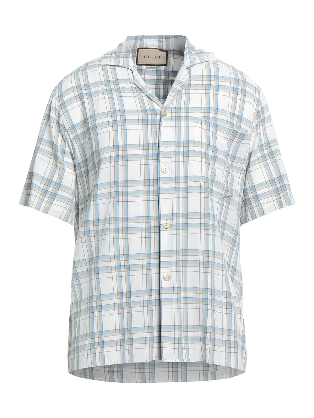 Gucci Plaid Short-Sleeve Button-Up in Light Blue and Cream